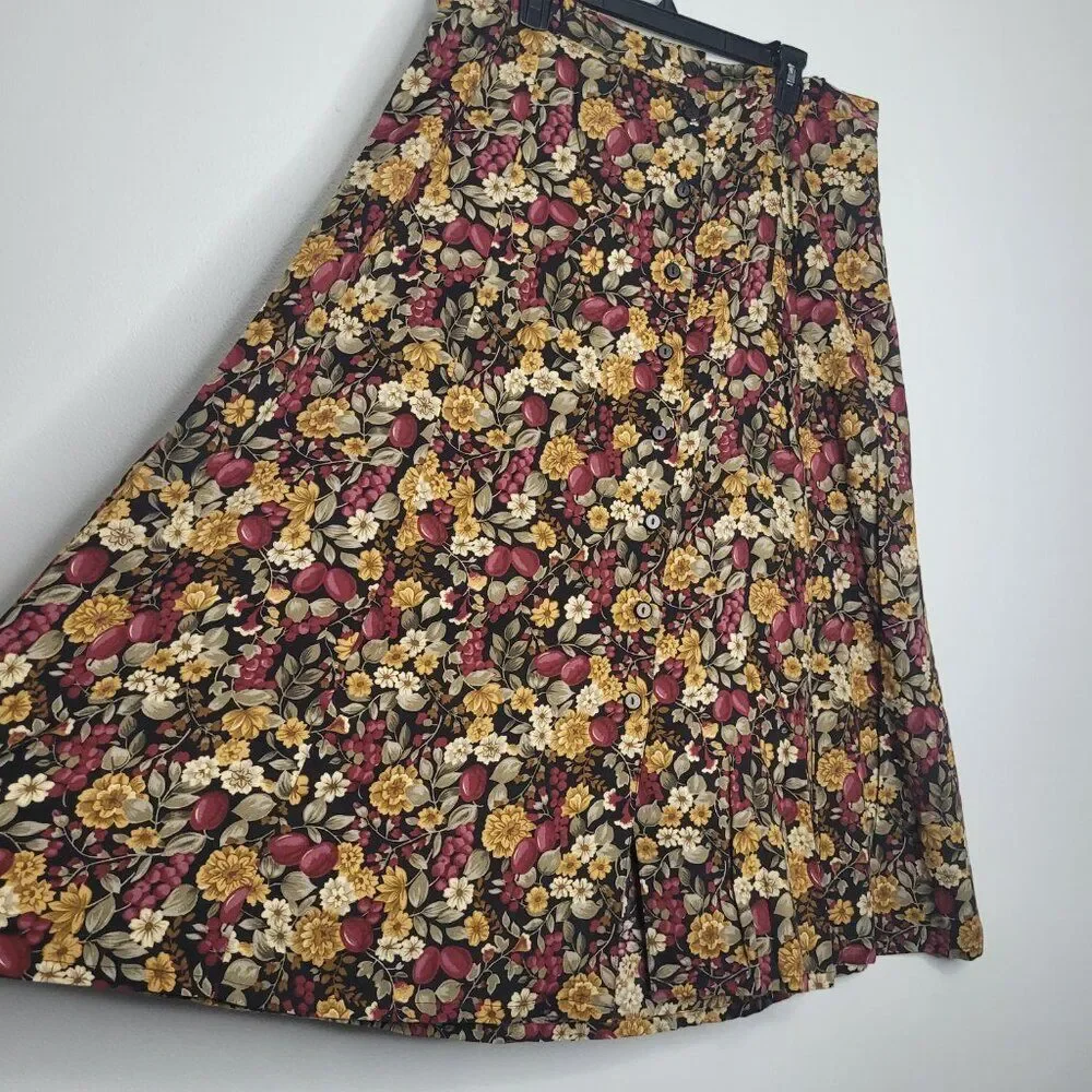 Vintage 90s dark moody floral button front pull on plus size romantic skirt 1x - Picture 2 of 8